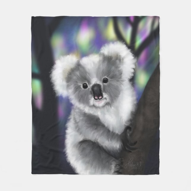 Dreamy Koala in an Enchanted Forest  Fleece Blanket (Front)