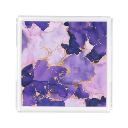 Dreamy Lavender alcohol inks and gold Acrylic Tray