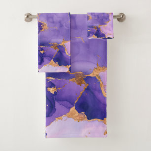Dreamy Lavender alcohol inks and gold Bath Towel Set