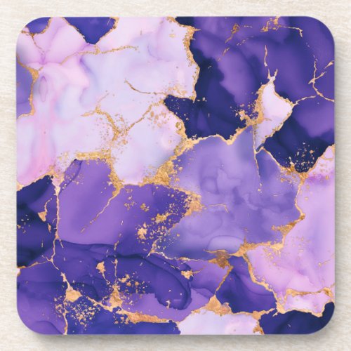 Dreamy Lavender alcohol inks and gold Beverage Coaster