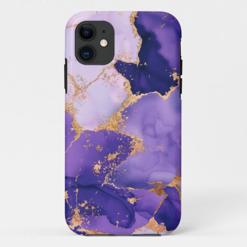 Dreamy Lavender alcohol inks and gold iPhone 11 Case