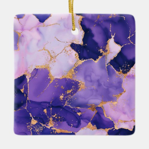Dreamy Lavender alcohol inks and gold Ceramic Ornament