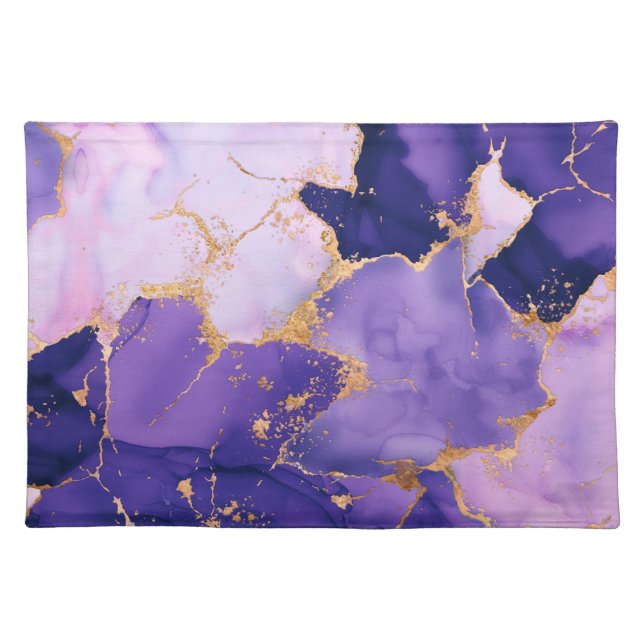 Dreamy Lavender alcohol inks and gold Cloth Placemat (Front)