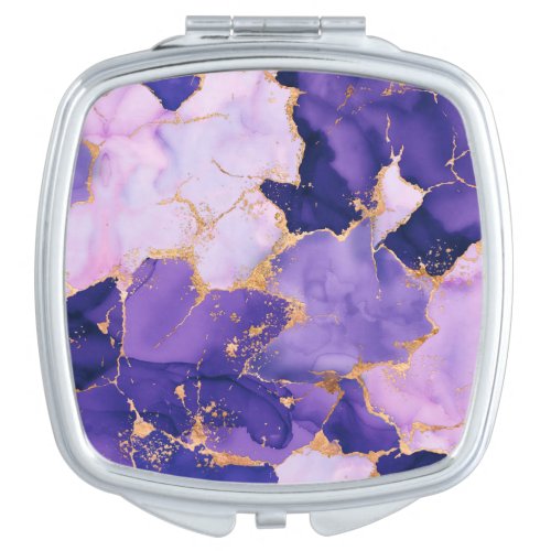 Dreamy Lavender alcohol inks and gold Compact Mirror