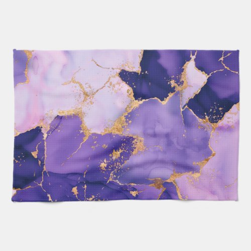 Dreamy Lavender alcohol inks and gold Kitchen Towel