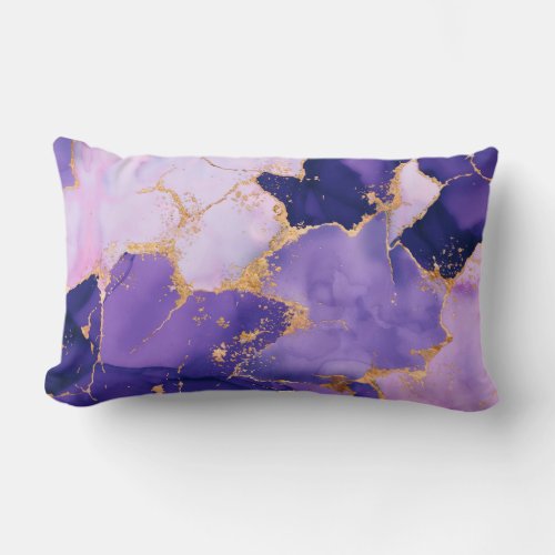 Dreamy Lavender alcohol inks and gold Lumbar Pillow