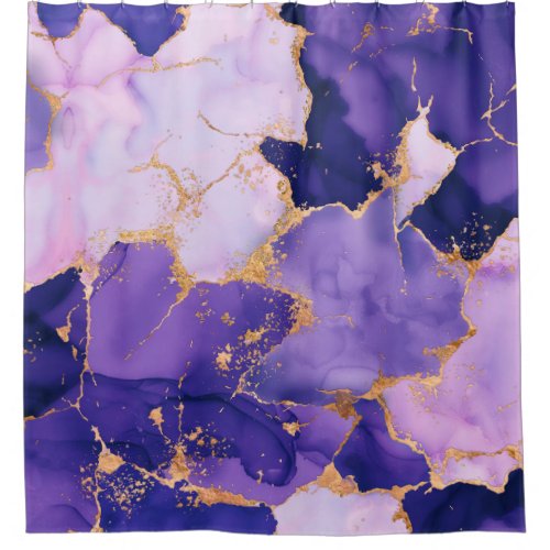Dreamy Lavender alcohol inks and gold Shower Curtain
