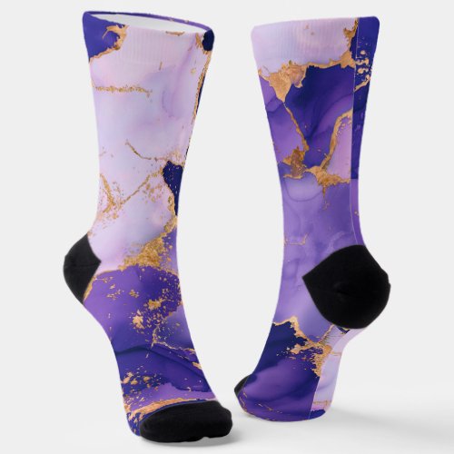 Dreamy Lavender alcohol inks and gold Socks