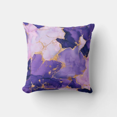 Dreamy Lavender alcohol inks and gold Throw Pillow