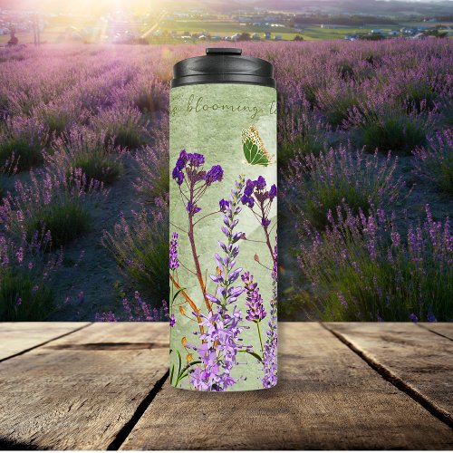 Dreamy Lavender Blooms On Soft Green Inspirational Thermal Tumbler