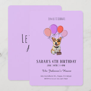 Dreamy Lavender - Corgi Birthday Customizable Invitation