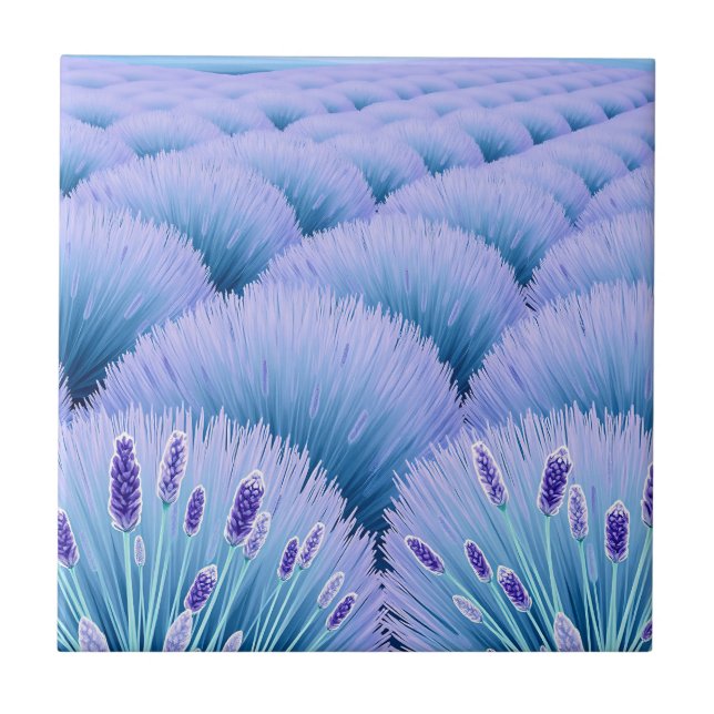 Dreamy Lavender Fields Aesthetic Purple Blue  Ceramic Tile (Front)
