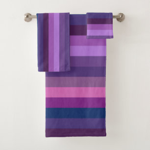 Dreamy Lavender & Plum Moody Stripe Pattern Bath Towel Set