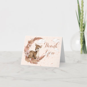Dreamy little Bambi & pink Flowers moon Clouds Tha Letterpress Thank You Card