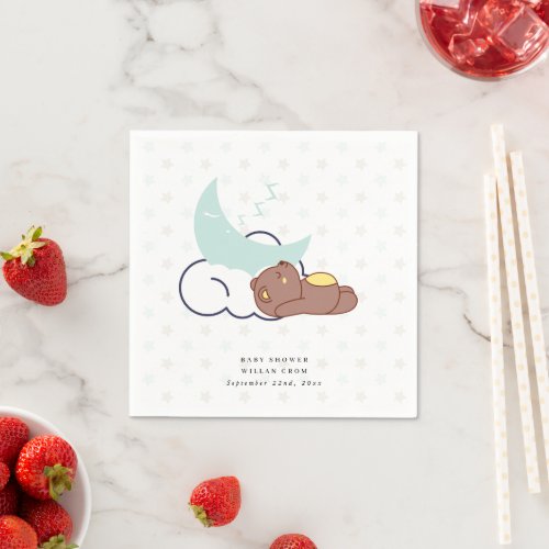 Dreamy Little Bear Cloud And Star Baby Shower Napkins