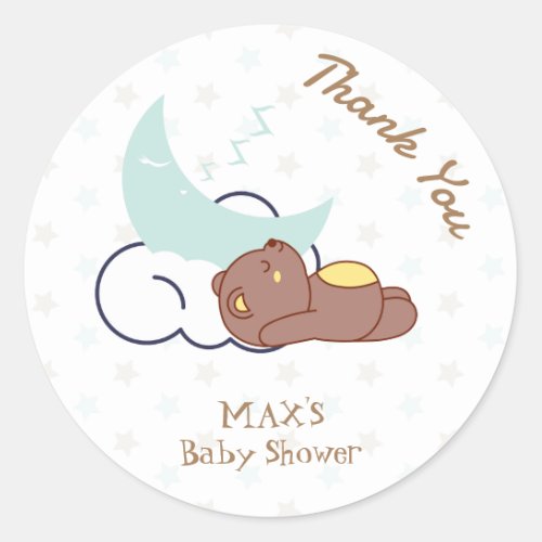 Dreamy Little Bear Cloud Baby Shower Thank You Classic Round Sticker