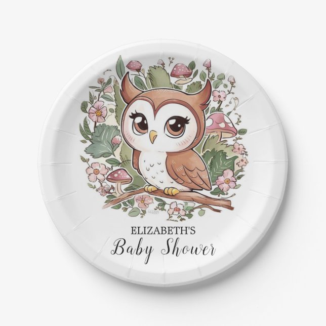 Dreamy Little Owl Baby Shower Paper Plates (Front)