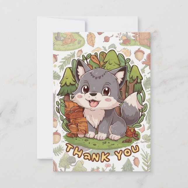 Dreamy Little Wolf Thank You Card (Front)