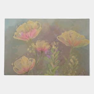 Dreamy Loose flower Watercolor muted earth tones Doormat