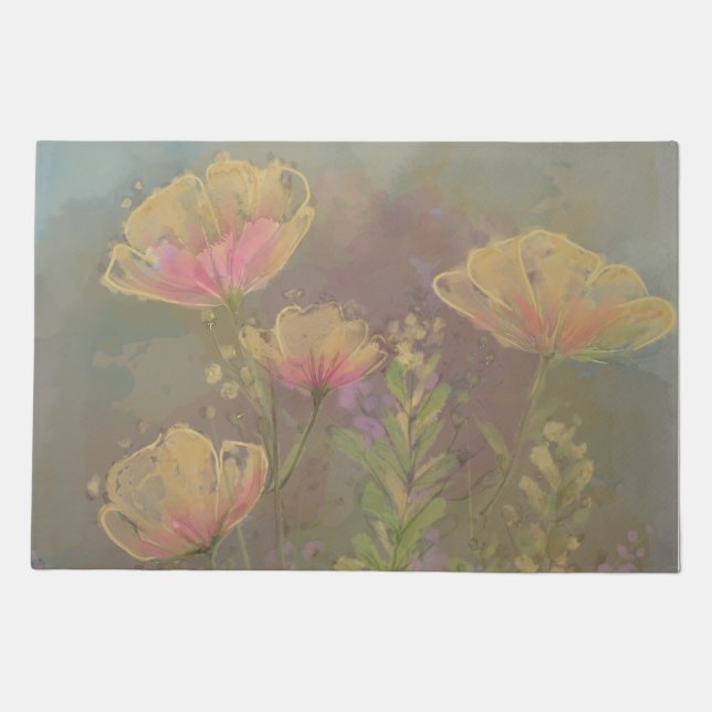 Dreamy Loose flower Watercolor muted earth tones Doormat (Front)
