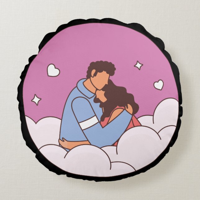 Dreamy Love Embrace Decorative Round Pillow (Front)