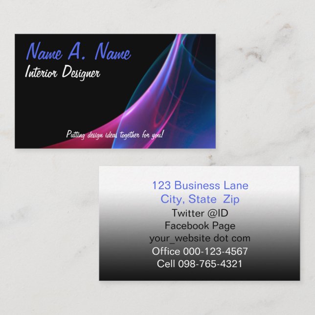 Dreamy Magenta And Blue Sweep Business Card (Front/Back)