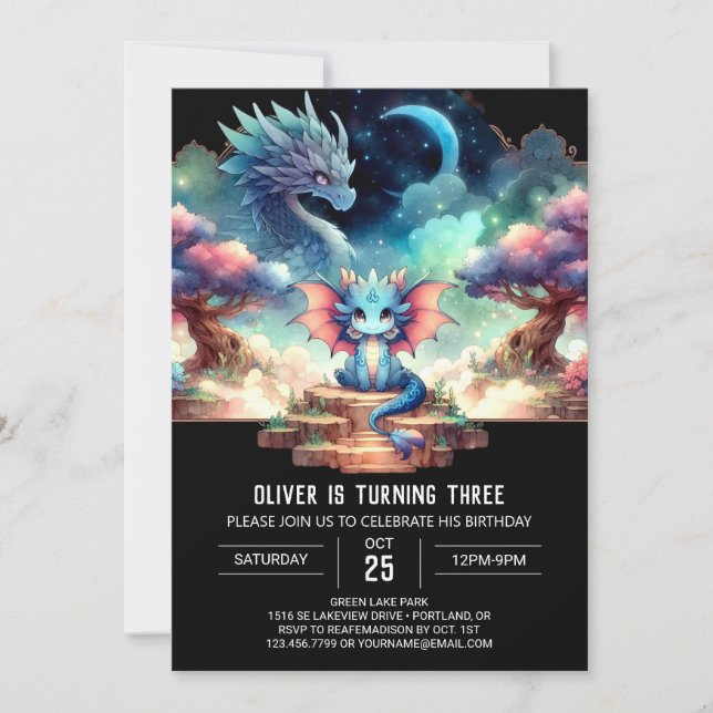 Dreamy Magical Dragon Birthday Invitation (Front)