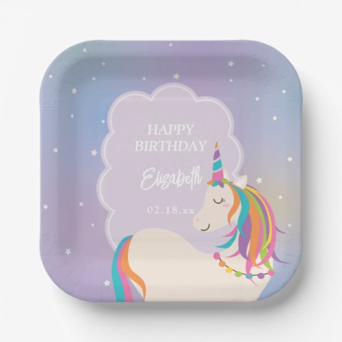Dreamy Magical Rainbow Unicorn Girl Birthday Party Paper Plates
