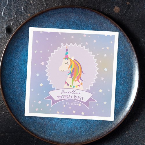 Dreamy Magical Rainbow Unicorn Girly Birthday Napkins