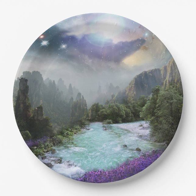 Dreamy Magical Scenic Nature Landscape Paper Plates (Front)