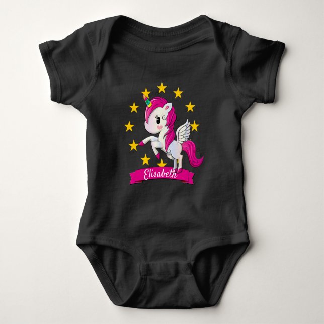 Dreamy Magical Unicorn with Stars Kids Birthday Baby Bodysuit (Front)
