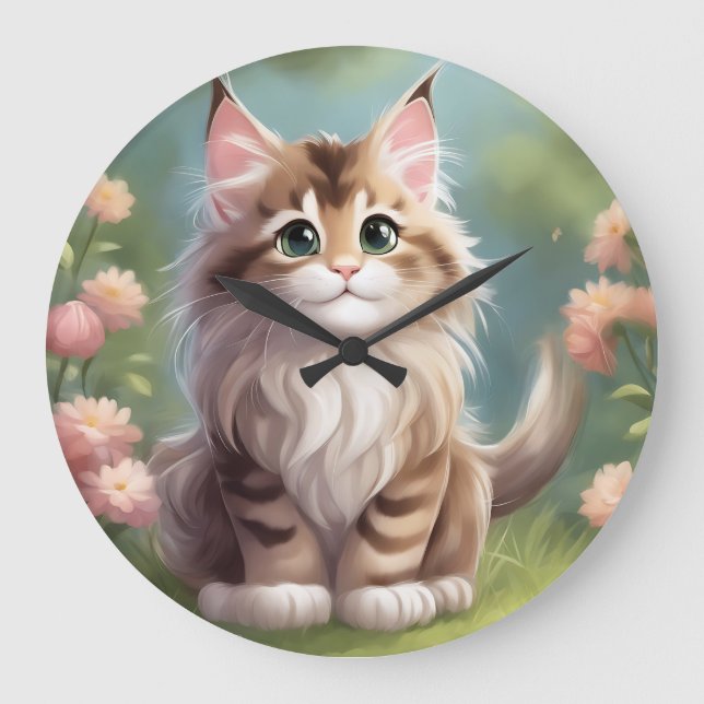 Dreamy Maine Coon Large Clock (Front)