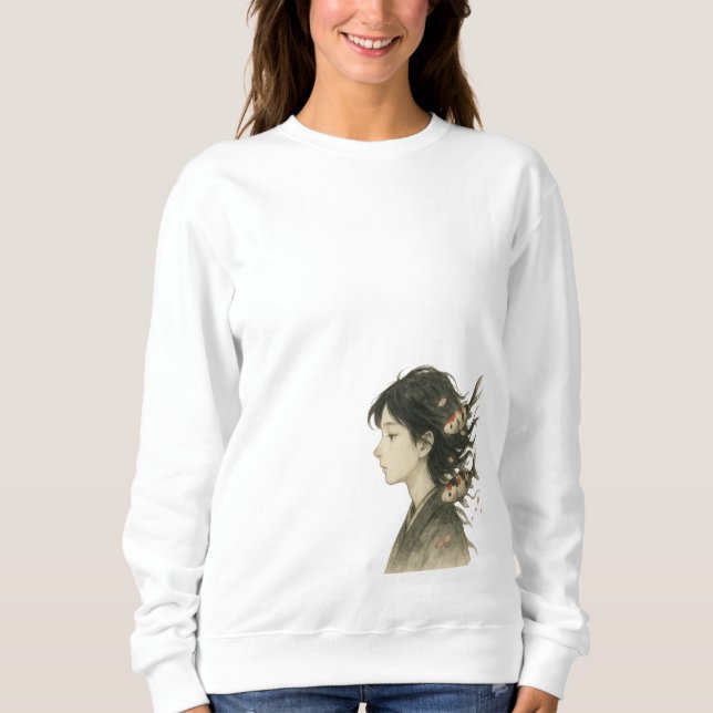 Dreamy Manga Girl with Koi Fish Sweatshirt (Front)
