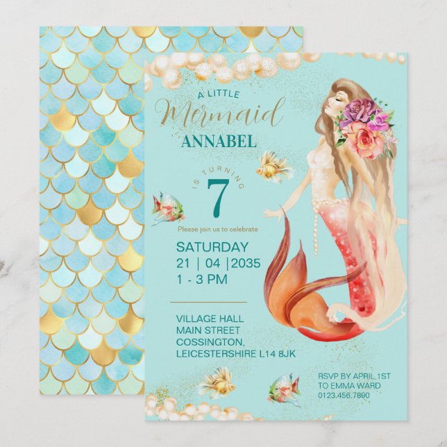 Dreamy Mermaid Birthday Party Invitation (Front/Back)