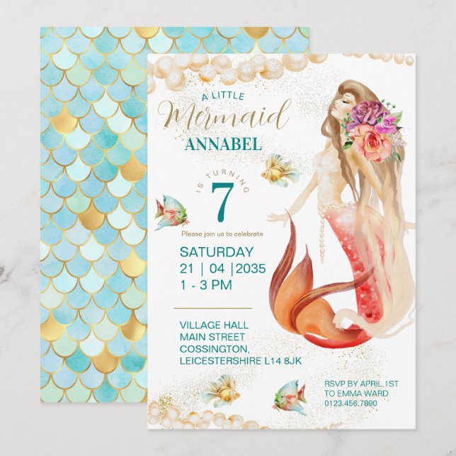 Dreamy Mermaid Birthday Party Invitation (Front/Back)