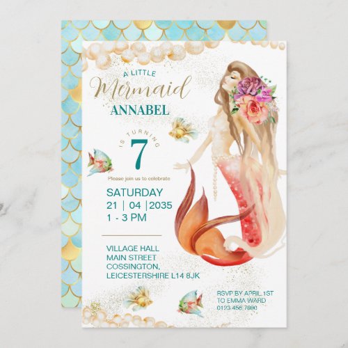 Dreamy Mermaid Birthday Party Invitation