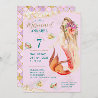 Dreamy Mermaid Birthday Party Invitation