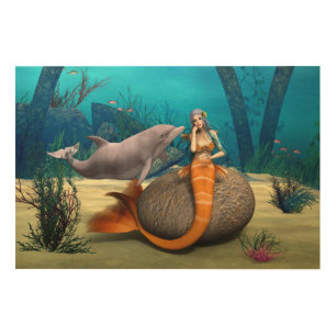 Dreamy Mermaid Dolphin Underwater Fantasy Art