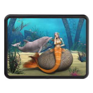 Dreamy Mermaid Dolphin Underwater Fantasy Art Hitch Cover