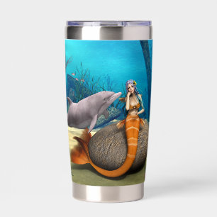 Dreamy Mermaid Dolphin Underwater Fantasy Art Insulated Tumbler