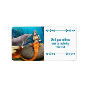 Dreamy Mermaid Dolphin Underwater Fantasy Art Label