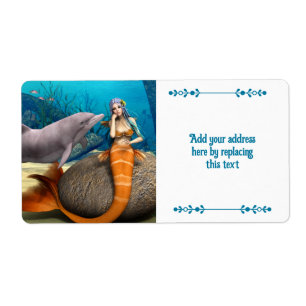 Dreamy Mermaid Dolphin Underwater Fantasy Art Label