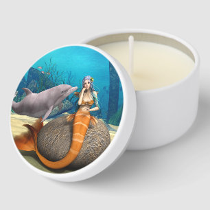 Dreamy Mermaid Dolphin Underwater Fantasy Art Mini Candle Favors