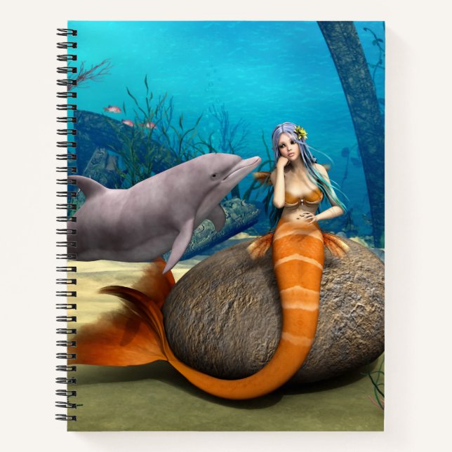 Dreamy Mermaid and Dolphin Underwater Fantasy Art Notebook