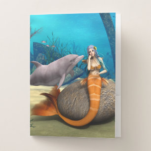 Dreamy Mermaid Dolphin Underwater Fantasy Art Pocket Folder