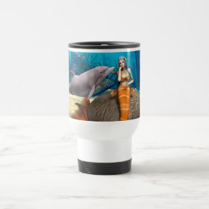 Dreamy Mermaid Dolphin Underwater Fantasy Art Travel Mug