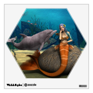 Dreamy Mermaid Dolphin Underwater Fantasy Art Wall Sticker