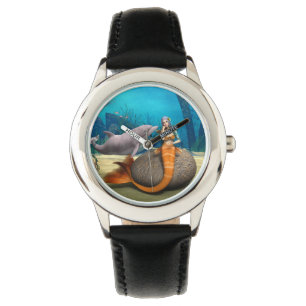 Dreamy Mermaid Dolphin Underwater Fantasy Art Watch