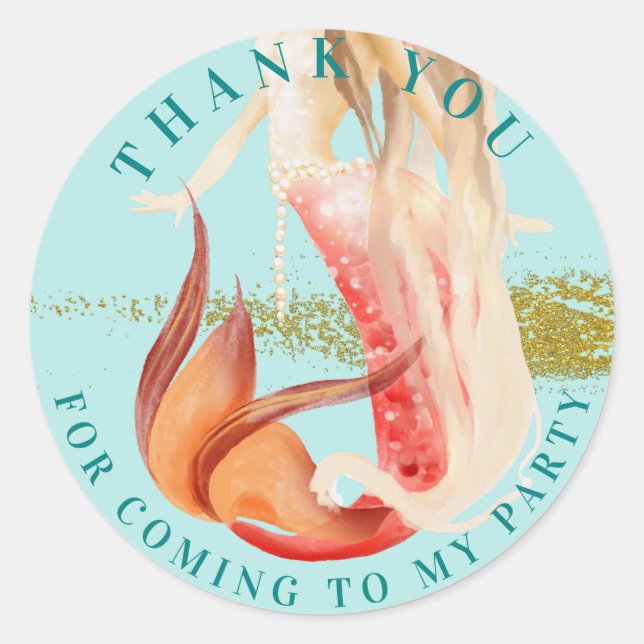 Dreamy Mermaid Thank you Classic Round Sticker (Front)