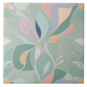 Dreamy Mint Botanical Abstract Modern Pastel Ceramic Tile